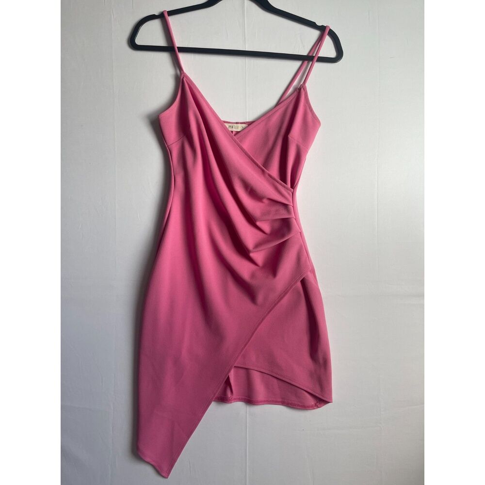 Em & Elle Pink Asymmetric Wrap Mini Dress Ruched Bodycon Cami Cocktail Medium
